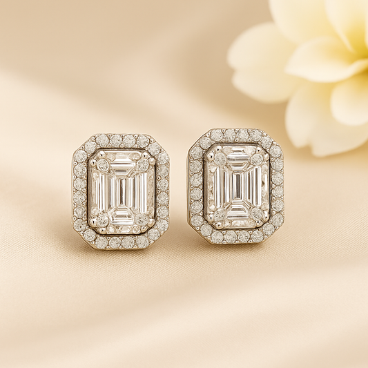 Emerald cut Cluster Studs